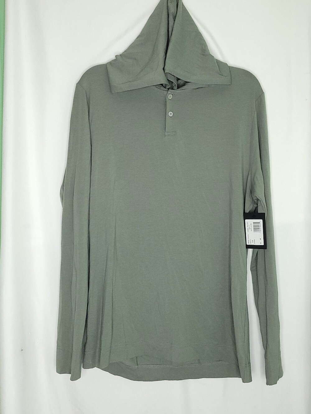 PAIGE Men's Logan Hooded Henley In Soft Algae MEDIUM (NWT)